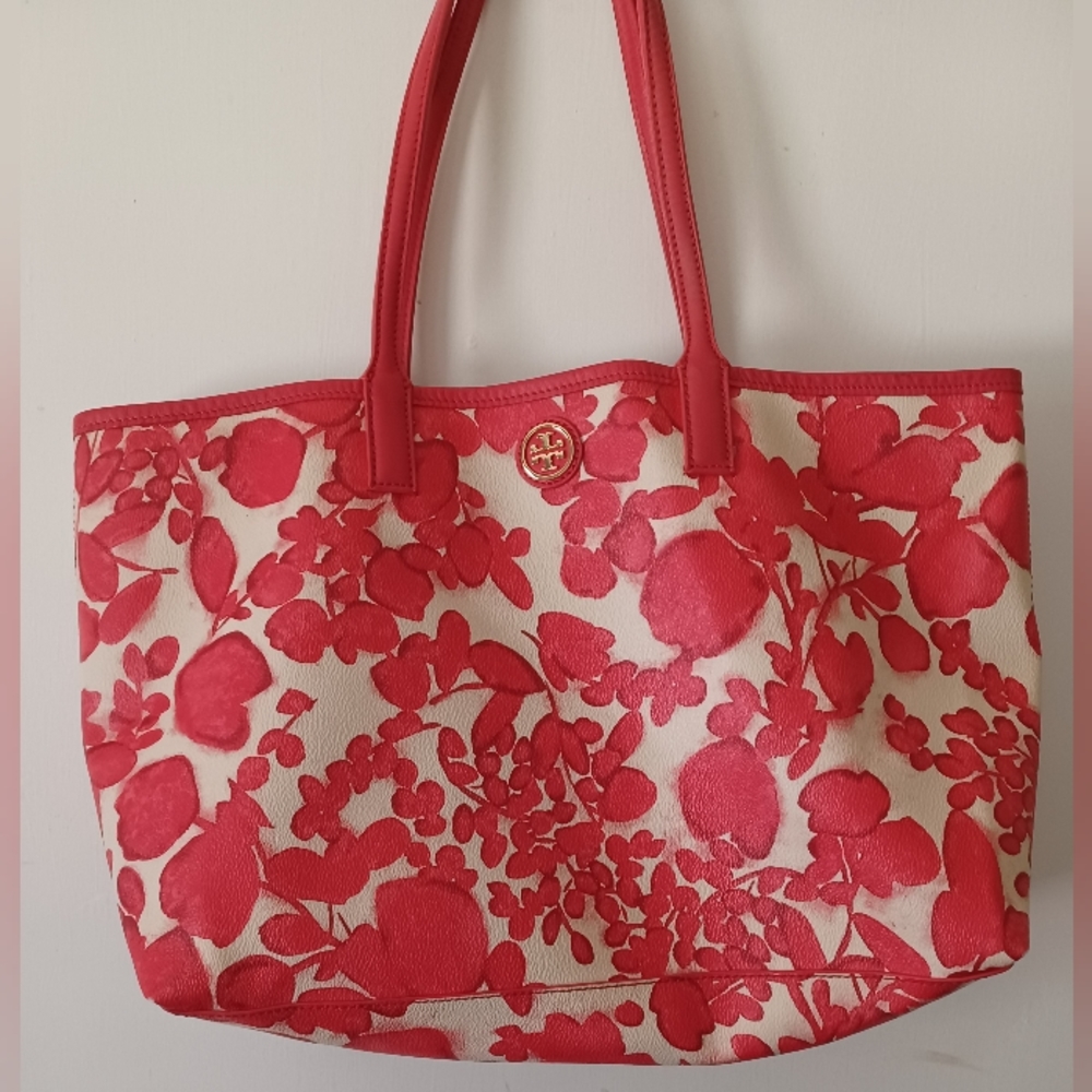 Tory Burch pink and white floral tote